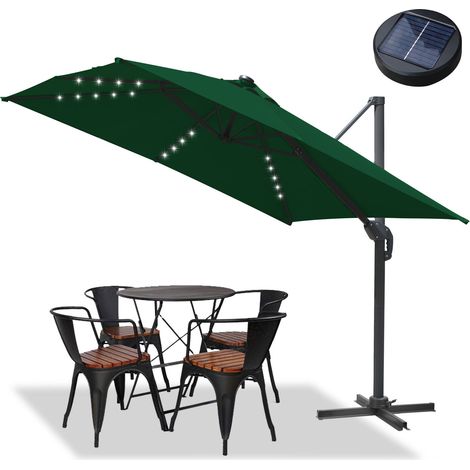 Jiubiaz Sonnenschirm Grün mit LED-Licht – Ø300 cm Gartenschirm mit Kurbel, UV-beständig & wetterfest