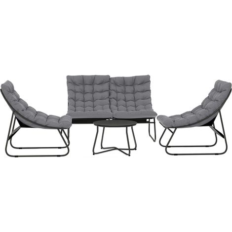 Stahl Gartenmöbel Set 4 Personen wetterfest Balkonmöbel-Set mit 2er Sofa, Sessel Beistelltisch Sitzkissen Outdoor Sitzgruppe Terrassenmöbel Gartengarnitur für Garten Terrasse Balkon Grau Aosom