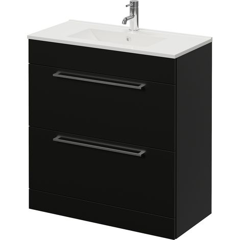 Napoli 390 Matt Black 800mm 2 Drawer Vanity Unit with Angel Basin - 800mm - Chrome 480mm Handle