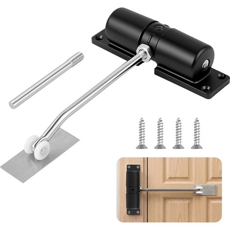Automatic Door Closer, Zinc Alloy Spring Door Closer, Spring for Doors with Adjustment Rod and Screws for Home, Office and Bedroom of Different Types of Doors, Round Black (1/5)