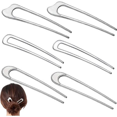 Lot de 6 épingles à cheveux en métal en forme de U vintage pour chignon chignon femme fille Accessoires de coiffure (argenté) (1/5)