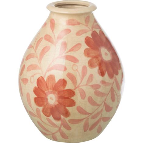 Vase en poterie à fleurs orange - orange et blanc cassé (1/2)