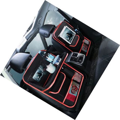 Sac de rangement suspendu pour dossier de siège auto en tissu Oxford, grand espace de rangement avec film transparent pour écran tactile (Type 1 noir et rouge) (1/5)