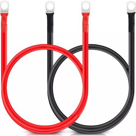 pièces de câble de batterie M8 50 cm, câble de batterie 12 V, câble de batterie 16 mm2 en cuivre, pontage de câble d'alimentation, pour câble de terre de batterie de voiture solaire de moto, etc. (1/5)