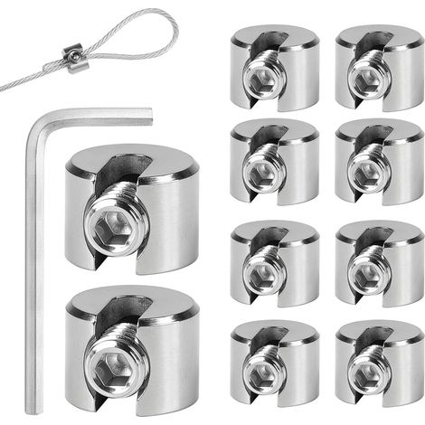 10PCS Serre Cable Acier Inoxydable, Serre-Câbles Inox 316 avec Hexagone Vis Clé, Clip de Serrage Corde pour Câble Métallique, Tendeur de Corde à Linge, Tendeur Cable, 6mm M10