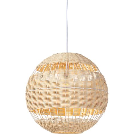 QAZQA Pendelleuchte im Landhausstil weiß mit Rattan - Rattan