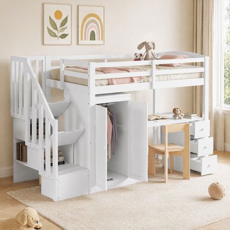 Lit mezzanine 90x200 avec bureau et rangements HAVRYA (1/5)