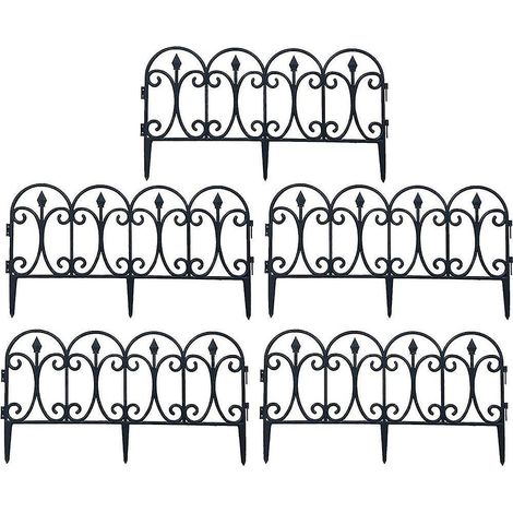 Lot de 5 clôtures décoratives de jardin en fer antirouille, pliables, pour bordure de terrasse ou parterre de fleurs. (1/5)