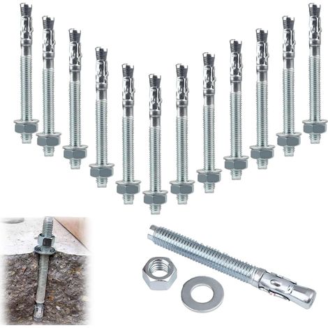 M10 x 90 mm Chevilles pour boulons, 12 pièces Boulons d'expansion, Chevilles galvanisées M10, Cheville d'ancrage pour béton armé, béton et pierre (1/5)