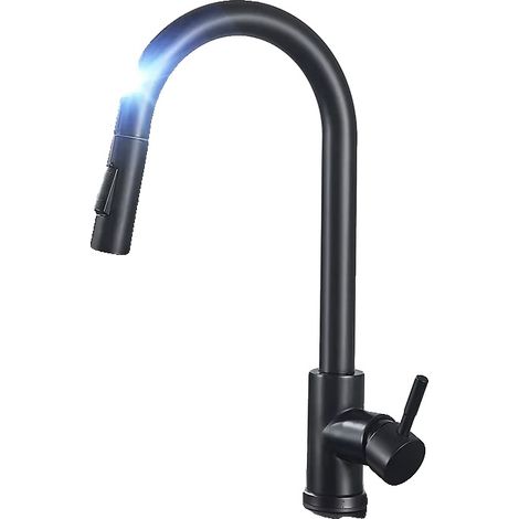 Robinet d'évier de cuisine, contrôle tactile, type à spray rétractable, Noir Mattle A (1/2)
