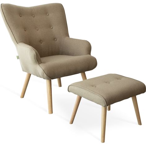 Poltrona con poggiapiedi in tessuto imbottita, design moderno da salotto h 97 cm -Tortora (1/4)