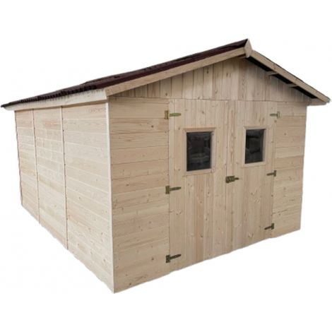 Casetta da giardino in legno di abete - Pannelli 16 mm - Non trattata - 300x400 cm, 9,82 m² utili - Tetto bituminoso senza pavimento - Foresta (1/5)