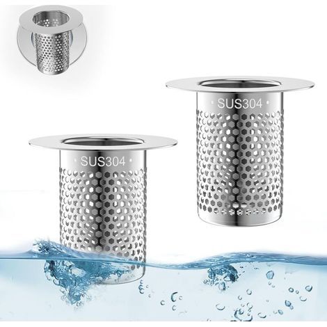 2 Pièces Filtre de Vidange D'évier, Bouchon Filtre Evier INOX, Bouchon Lavabo Salle de Bain, Filtre de Vidange D'évier de Cuisine, Filtre Cheveux Douche, Bouchon Lavabo avec Filtre pour Bain, (1/4)