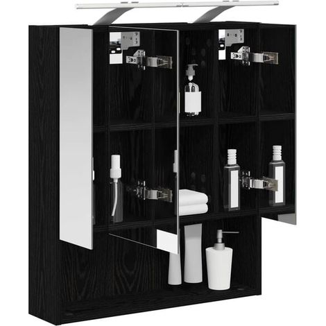 Armoire de Toilette Miroir avec Étagères, Meuble de Rangement Suspendu en Bois Chêne Noir, 60 x 14,5 x 70 cm, pour Salle de Bain Moderne (1/5)