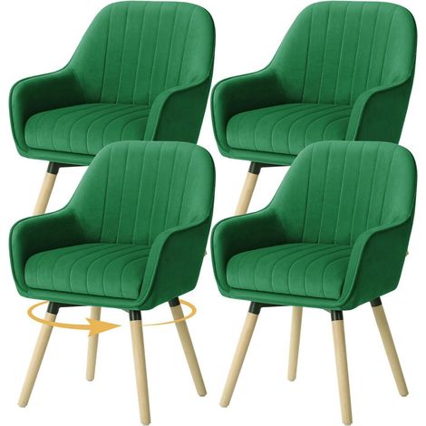 Esszimmerstühle 4er Set, 360° drehbar, Samt Grün, bis 150 kg belastbar (1/5)