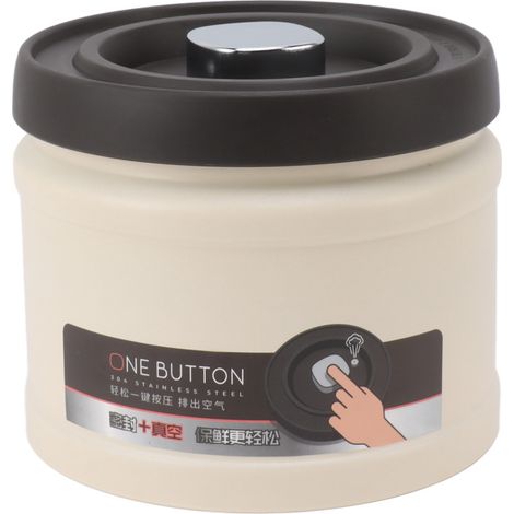 Vakuum-Aufbewahrungsbehälter für Kaffee und Tee aus Edelstahl 304, 750 ml, luftdicht für Kaffeebohnen, Nüsse und Trockenlebensmittel, beige Farbe.