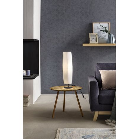 Lampe à poser design Art Déco en métal chromé et abat-jour plissé blanc 60 cm - PANGIVO (1/3)