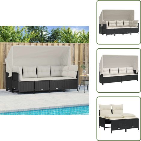 The Living Store 5-tlg. Garten-Sofagarnitur mit Kissen Schwarz Poly Rattan - Gartenmöbel Set - Outdoor Möbel - Rattan Gartenmöbel - Lounge Set - Balkonmöbel