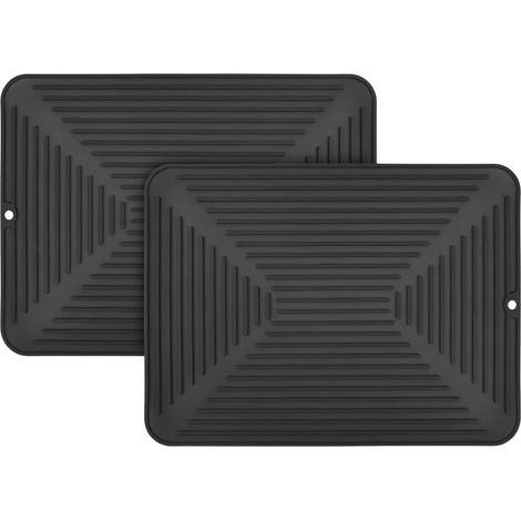 Silikonmatte zum Abtrocknen von Geschirr, tropffreie schwarze Matte, 40 x 30 cm (1/5)