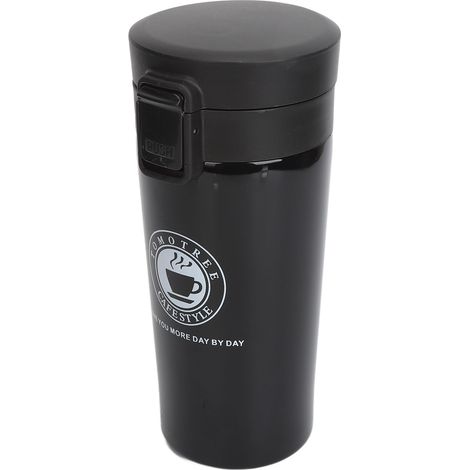 Tasse à café isotherme double paroi en acier inoxydable, portable, couvercle à clapet, bouteille à café isotherme noire 380 ml (1/5)