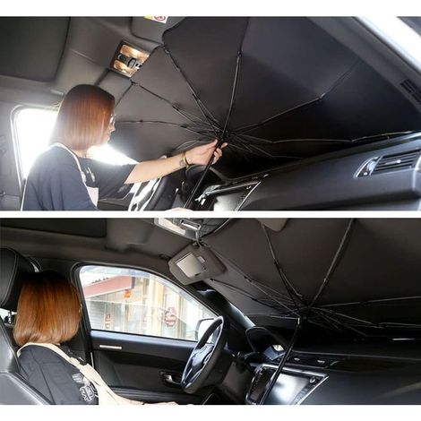 Pare-soleils pour Pare-Brise Avant Auto Protecteur UV de Pare-Soleil Avant pour Voiture Pliable Pare-Brise Pare-Soleil Protecteur avec Pince de Fixation de Câble pour Voiture, 79x130/145cm (1/2)