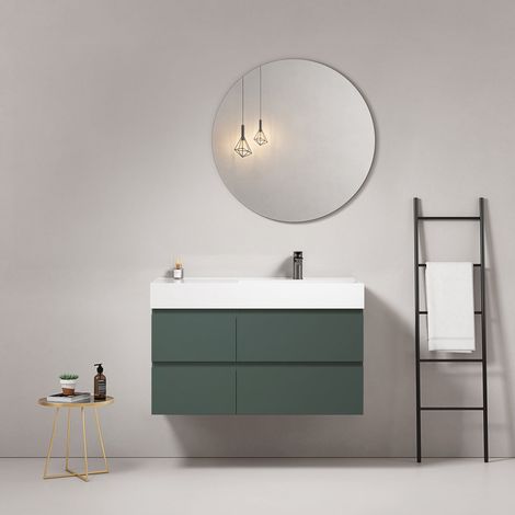 Mobile bagno sospeso 100 cm Verde Comodoro Lavabo a Destra in Resina Specchio Tondo - Fiji Paint
