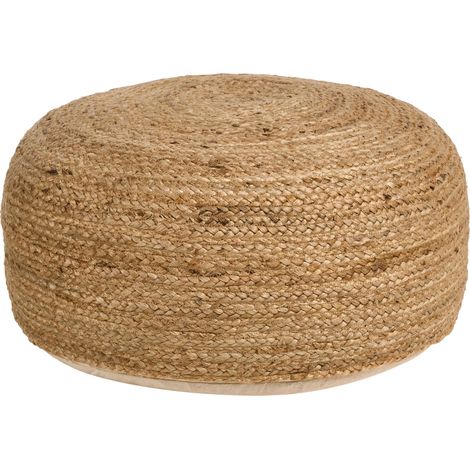 Pouf Ottoman Beige Jute EPS Beads Filling Round 70 x 70 cm Boho Style JUTUR (1/5)