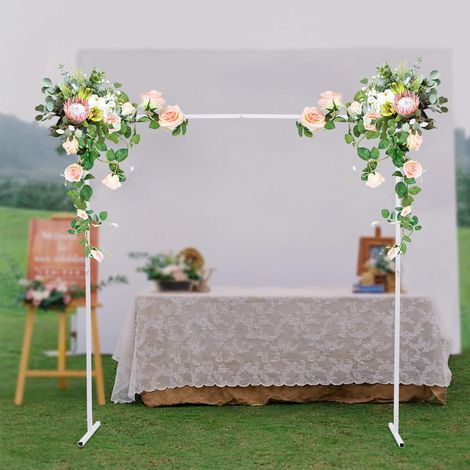 Gojoy – Arche de jardin rectangulaire 2 x 2 m – Tube en fer galvanisé – Résistance à l'eau et à la corrosion – Support de fond pour mariage et fête – Blanc (1/5)
