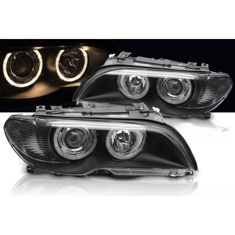 Paire de phares BMW serie 3 E46 Coupe Cabrio de 2003 a 2006 angel eyes noir-41385906 (1/3)