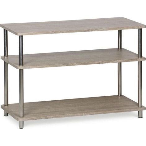 Console de rangement - JUANIO - 3 niveaux - 80x38,5x56 cm - Effet bois naturel - Structure métallique chromée (1/4)