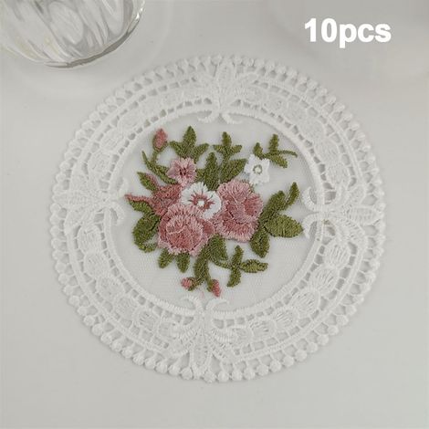 Sous-Verre - Dentelle Rétro Européenne - Diamètre 11 Cm - Polyesther - Décoration Table - Isolation Thermique - Lot de 1 ou 10 Pièces (1/5)