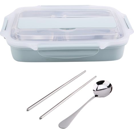 Boîte À Déjeuner En Acier Inoxydable 304 Avec Compartiments Et Couverts - Conteneur Alimentaire Isotherme Réutilisable Pour École Et Camping - Ensemble Bleu (1/5)