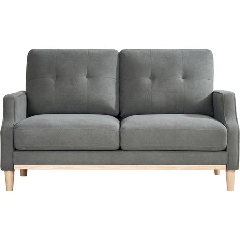 Divanetto 2 posti in tessuto grigio scuro con porta USB e gambe in legno (1/4)