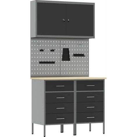 vidaXL Work Bench with Drawer 5 pcs Black 100 x 55 x 200 cm Steel (1/5)