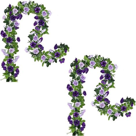 Girlanda De Rosas Artificiales - 240 Cm - Para Arco De Boda Decoración De Pared Jardín Fiesta - Plástico - Violeta - 2 Unidades (1/5)