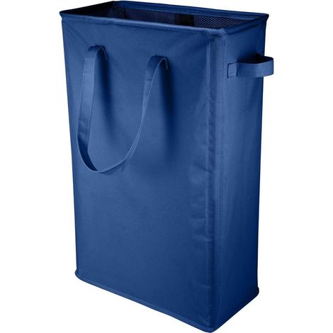 Schmaler Wäschekorb 45L mit Griffen, faltbar, dunkelblau (1/5)