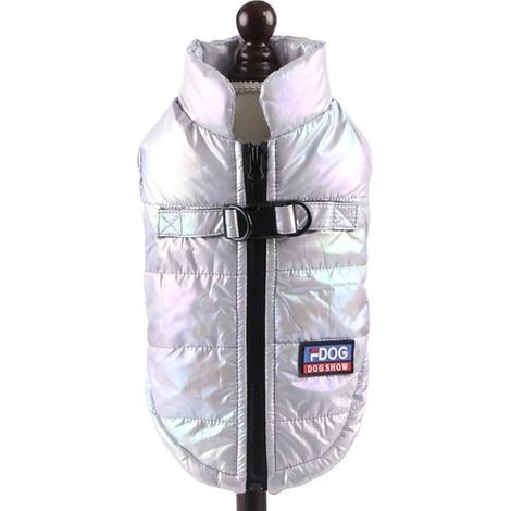 Veste d'hiver imperméable en coton chaude et légère avec design ventilé pour petits chiens, manteau coupe-vent pour temps froid, coupe réfléchissante rouge, bleu, argent, taille XXXL argentée (1/5)