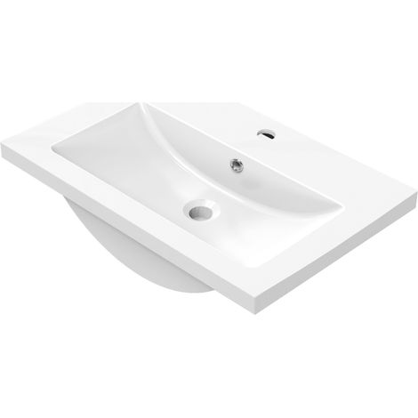 Aica Lavabo avec bonde blanc 51x39.5x18 cm, Lavabo rectangulaire en marbre artificiel