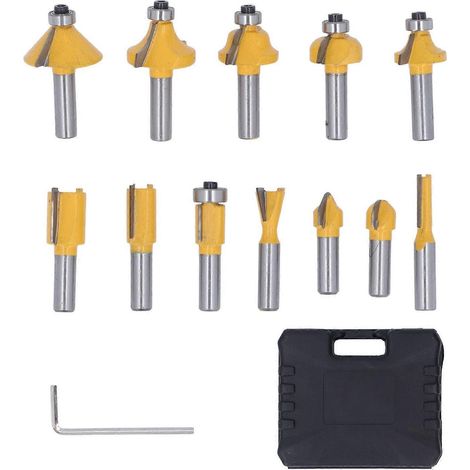 12-teiliges Fräser-Set mit 8-mm-Schaft und Hartmetallklinge für Holzbearbeitung, zum Fräsen von Kanten, Nuten und Trimmen.