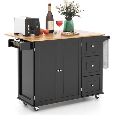 Kitchen Storage Trolley Cart Rolling Island Shelves Cupboard 3 Drawers Cabinet (1/5)