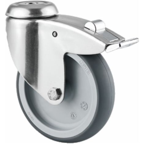 Roulette pivotante à frein inox - fixation à œil - bandage caoutchouc - ø50mm - Agila - TENTE