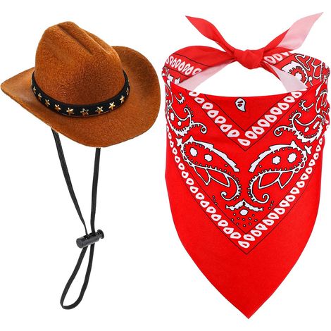 Chapeau de cowboy pour chiens et chats - Mini costume pour animal de compagnie - Chapeau de cowboy - Bandana - Accessoire pour chiots et chatons - Port quotidien - Fête d'animaux de (1/5)