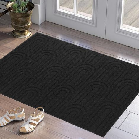 Paillasson d'extérieur 60 x 90 cm, doux, absorbant et résistant à la saleté, antidérapant, lavable en machine, pour la porte avant, la porte arrière, chaussures et pattes sales (noir 1) (1/5)