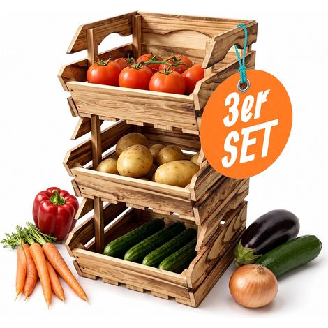 Relaxdays Stapelkiste 3er Set, Lagerkiste geflammt, HBT: 20x27,5x38 cm, Aufbewahrung, Deko, Holzkiste Obst, Holz, natur (1/5)