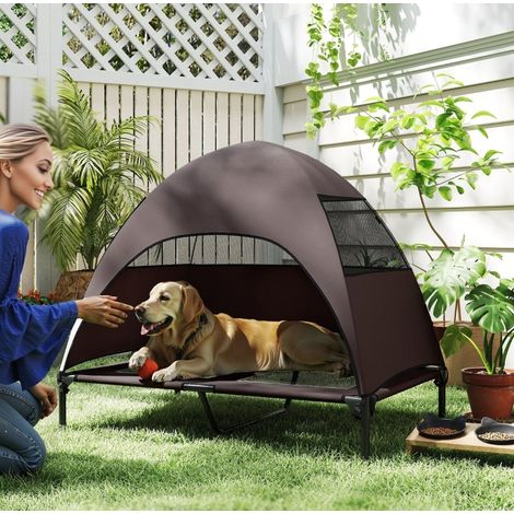 Cama elevada para perro con techo 106 x 76 x 99 cm marrón (1/5)