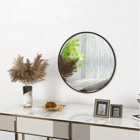Specchio da parete rotondo 61 cm con cornice in alluminio nero DESVIAE (1/5)