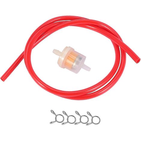 6-mm-Kraftstofffilter + Kraftstoffschlauch + 4 Mini-Clips für Roller/Motocross (rot) (1/5)