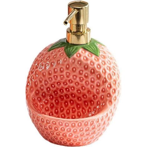 Distributeur de savon en céramique en forme de fraise avec porte-éponge intégré, flacon pompe rechargeable pour savon et lotion et porte-éponge 2 en 1 pour la cuisine et la décoration intérieure - Ros (1/5)