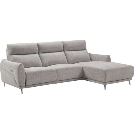 Canapé 3 places relax électrique avec méridienne droite tissu polyester chiné gris clair - SANTIAGO