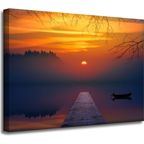 Leinwanddruck Natur Sonnenuntergang über dem See 40x30 cm
